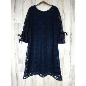 Dressbarn Navy Blue Lace Shift Dress 3/4 Sleeve Knee Length‎ Lined Back Zip READ